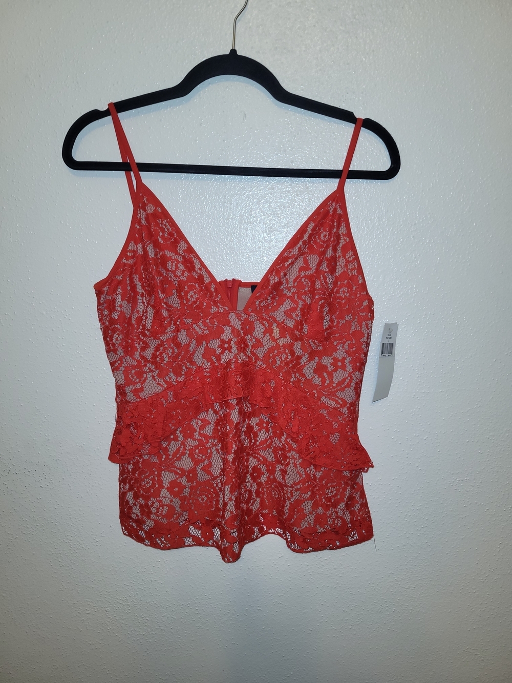 French Connection Red Lace Peplum Cami Tank Large